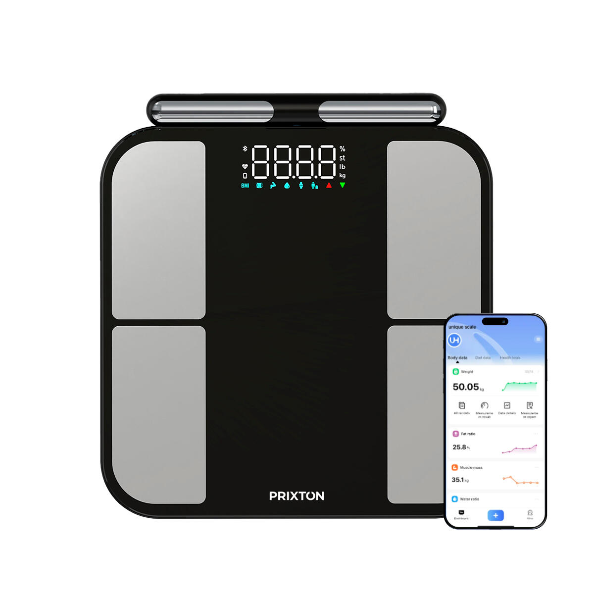 Balança Inteligente Body Metric PRIXTON (Bioimpedância - APP Móvel)