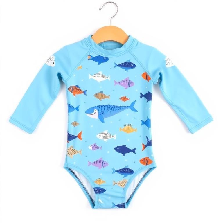 Fato de Natação Anti-UV Bebé / Criança Manga Comprida Azul Estampado