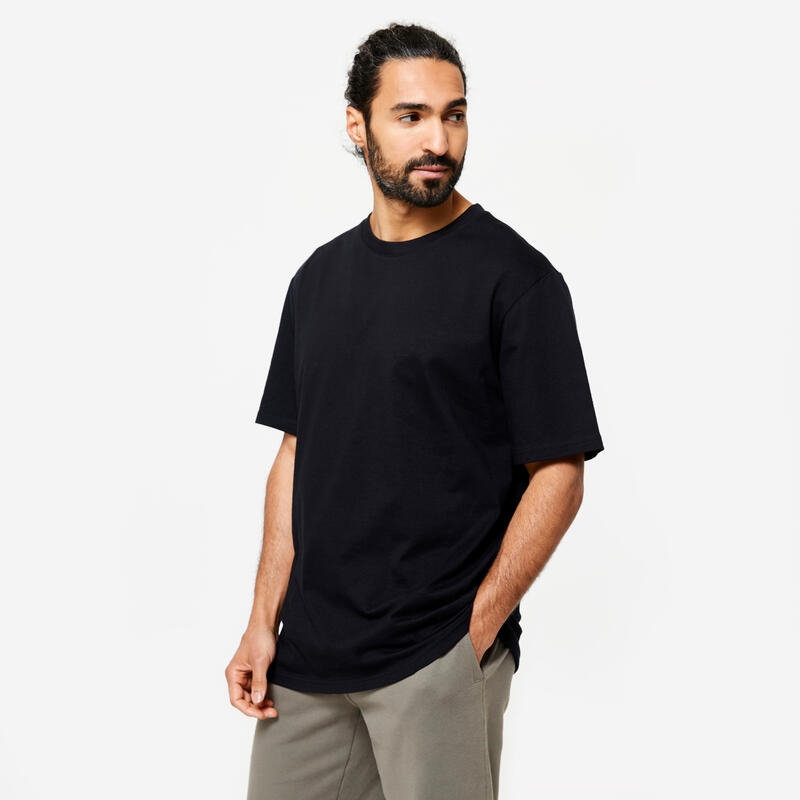 T-shirt de Fitness com Decote Redondo Homem Preto