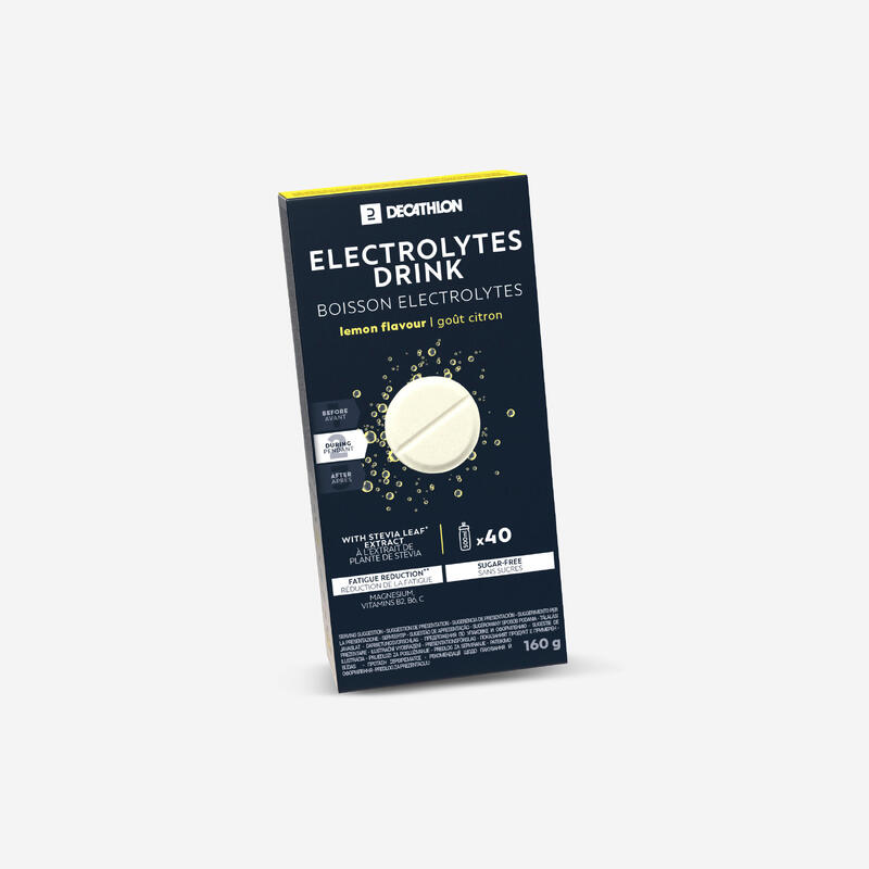 DECATHLON Bebida desportiva eletrólitos sem açúcar pastilhas efervescentes limão, 40x4g