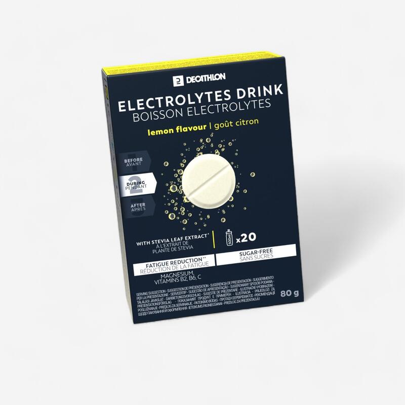 DECATHLON Bebida desportiva eletrólitos sem açúcar pastilhas efervescentes limão, 20x4g
