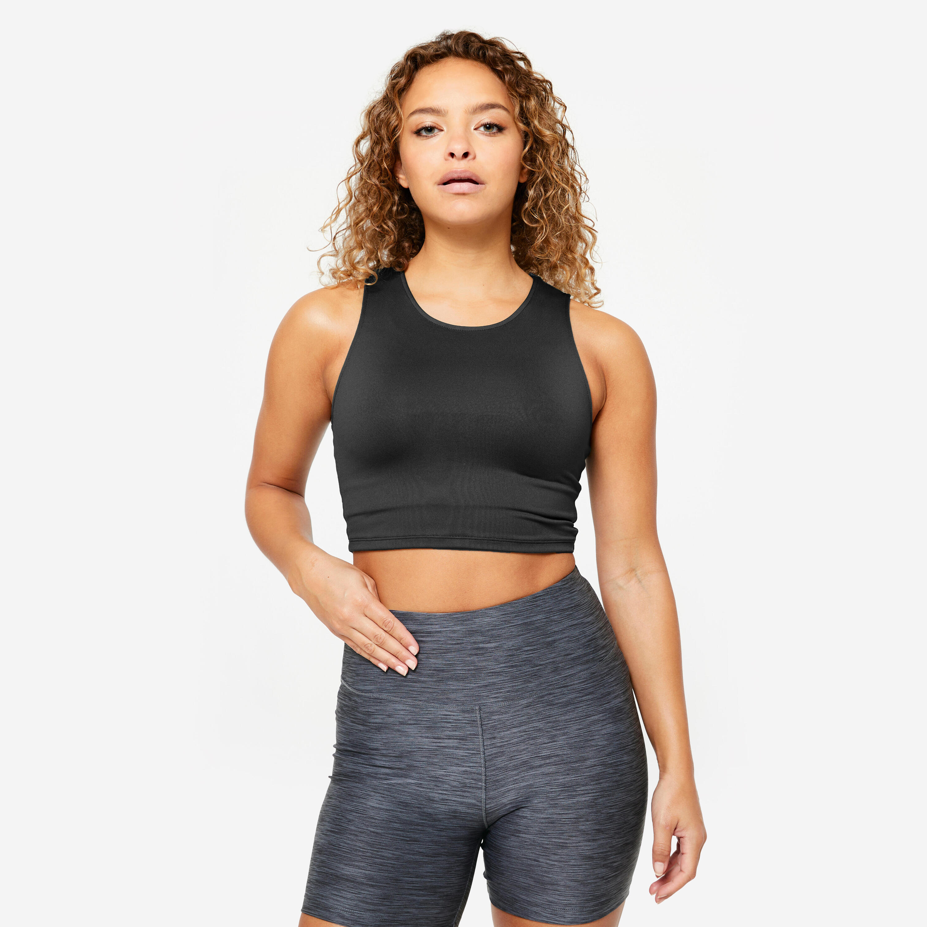 DOMYOS Top de Alças Crop de Fitness Mulher Preto