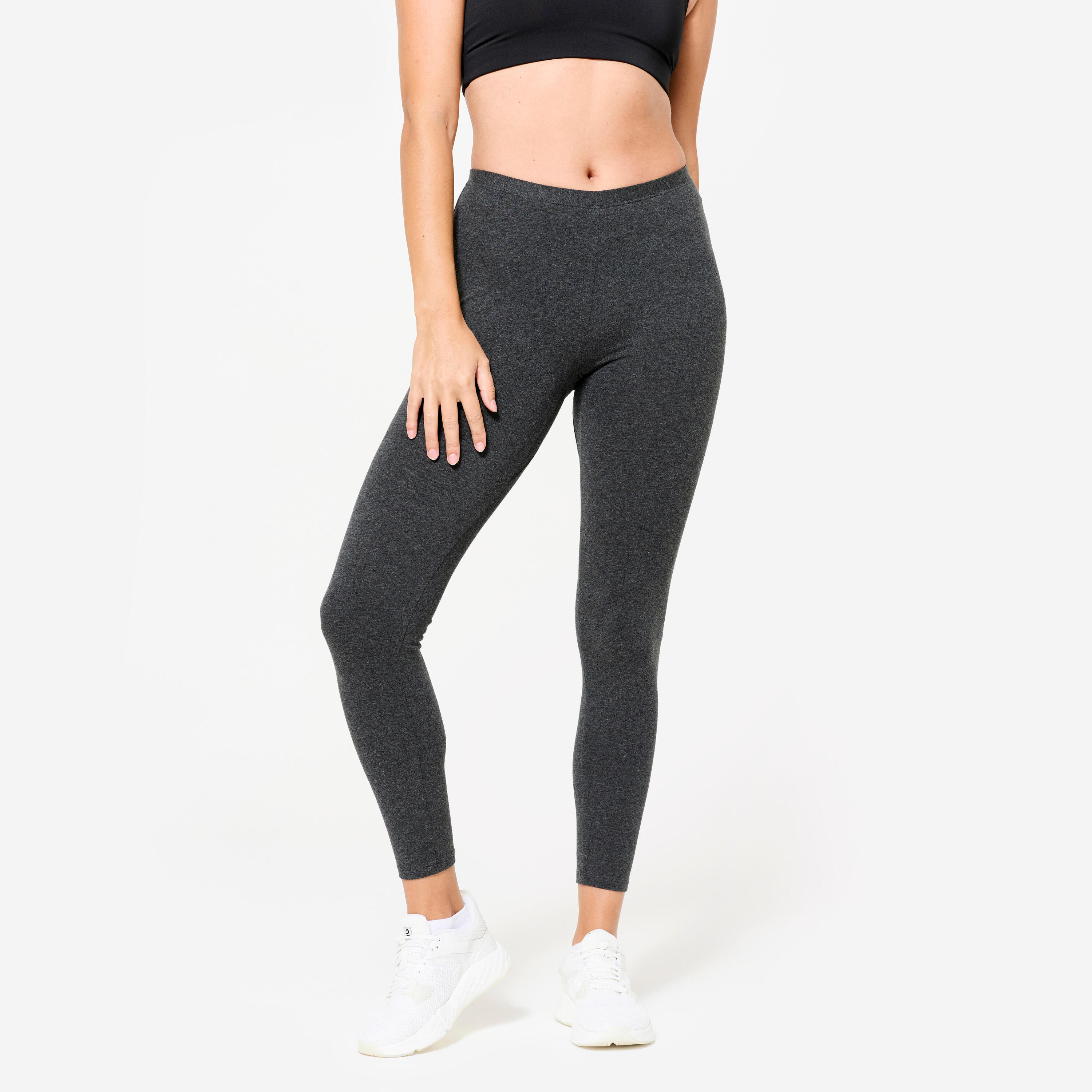 DOMYOS Leggings de Fitness Algodão Mulher, Cinzento Mesclado