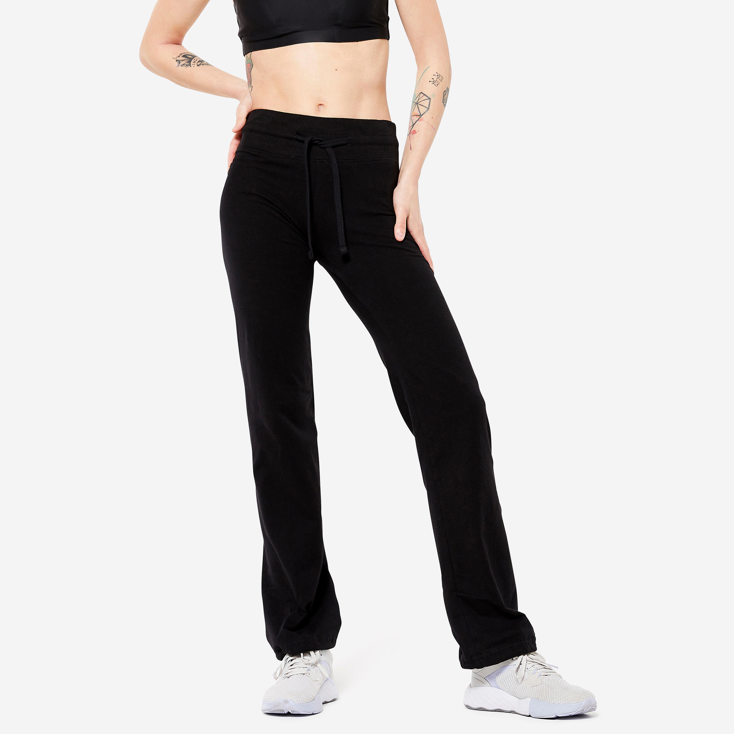 DOMYOS Leggings Direitas Ajustáveis de Fitness Mulher Preto Ultra