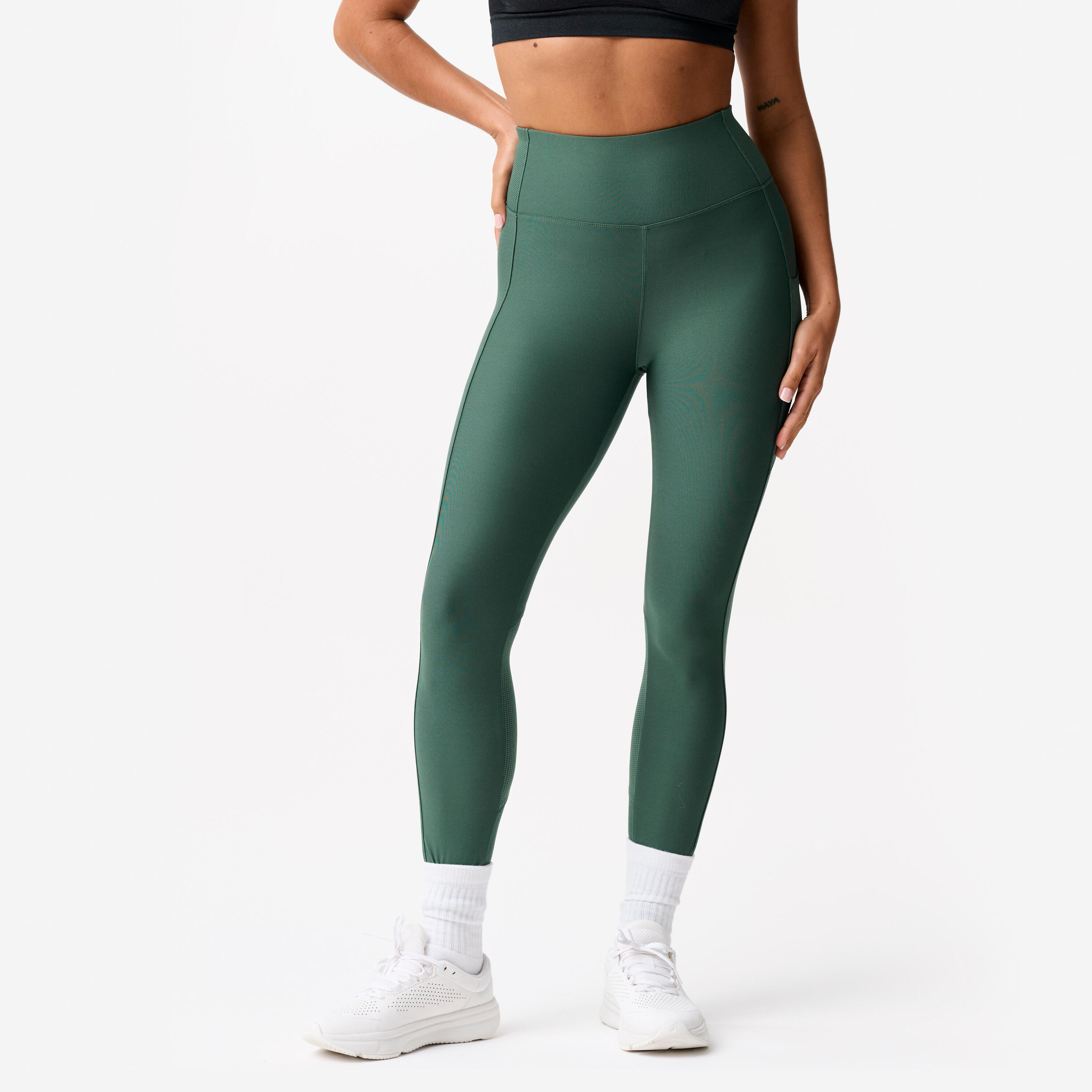 DOMYOS Leggings de Fitness Mulher com Bolso para Telemóvel Verde-Escuro