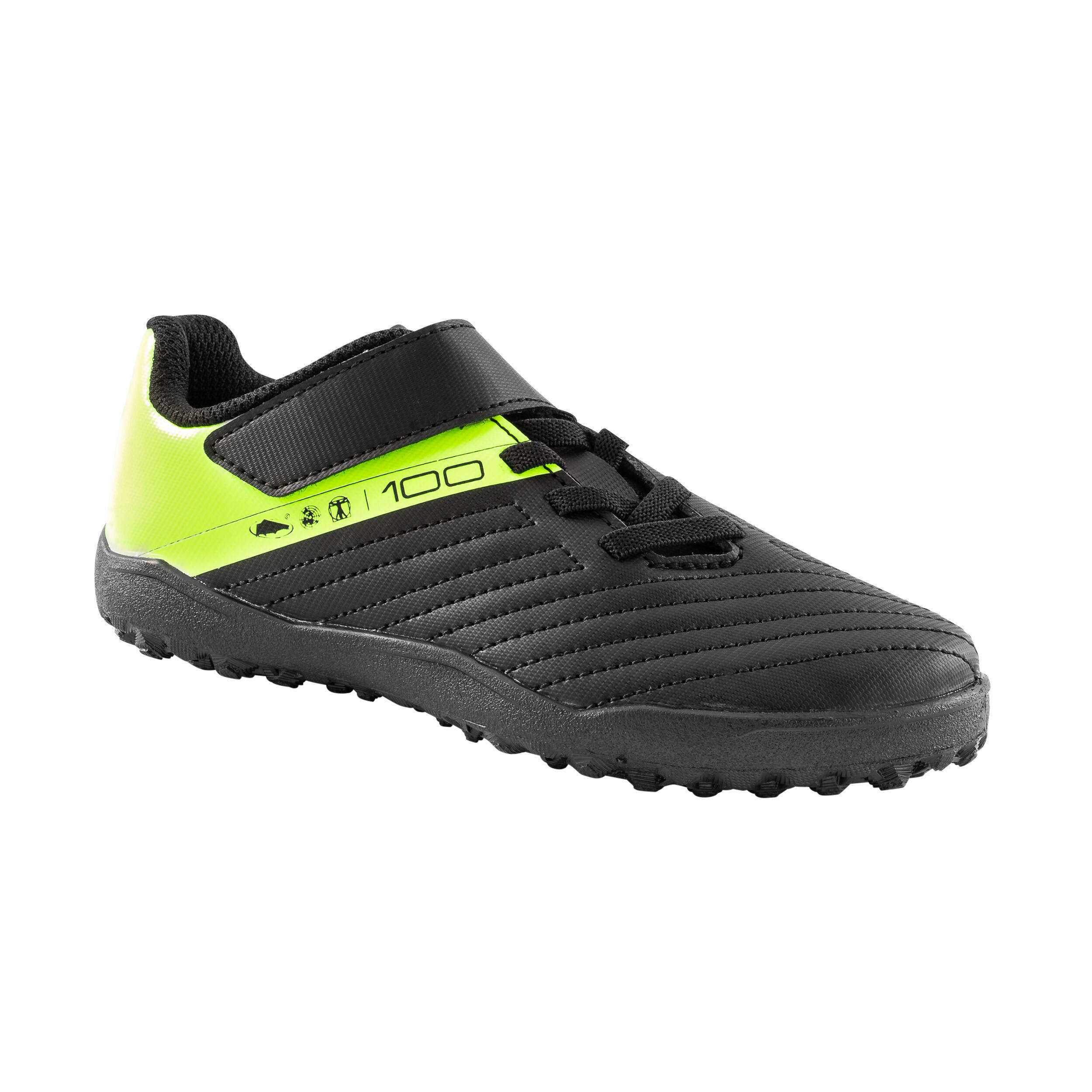 KIPSTA CHUTEIRAS DE FUTEBOL CRIANÇA COM BANDA AUTOADERENTE 100 EASY TURF PRETO/AMARELO