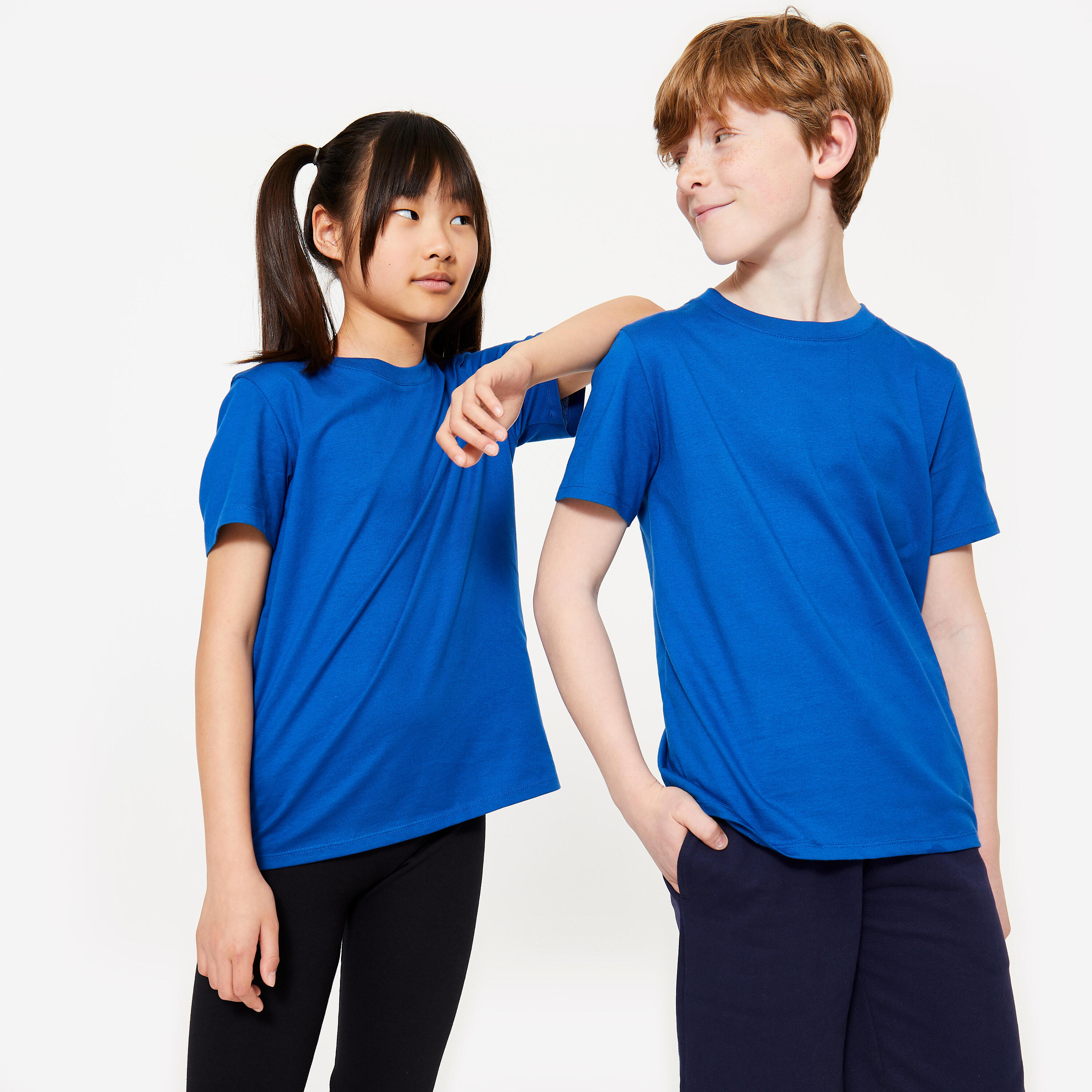 DOMYOS T-Shirt em Algodão de Educação Física Criança, Azul